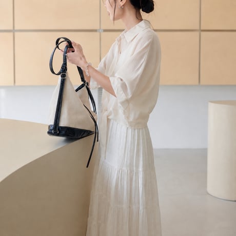 sheer tie hem short sleeve shirt/3color　MA2030