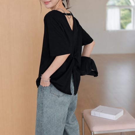 back slit twist half sleeve top/2color　MA2031