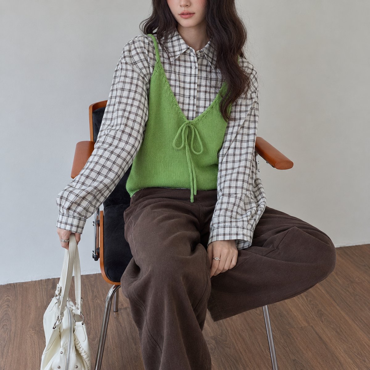 green drawstring v neck short knit vest MA2220 | MaiA