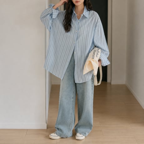 sheer stripe over shirt cardigan/3color　MA2027