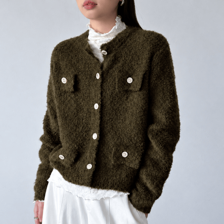 collarless pocket detail knit cardigan　MA2268