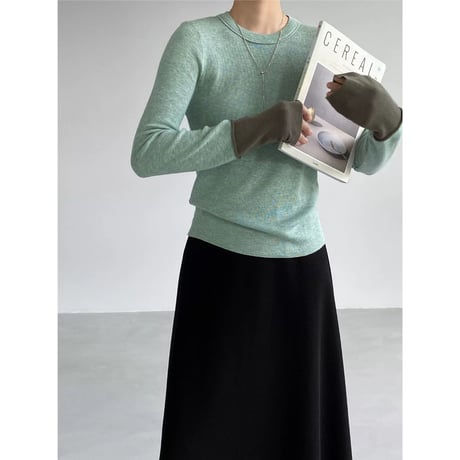 bicolor cuff crew neck knit　MA2273