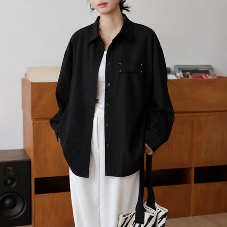 black drape lapel long sleeve shirt　MA2140