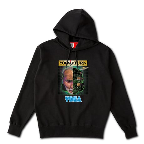 【ヨガサターン・顔】 ポケットレス BLACK HOODIE