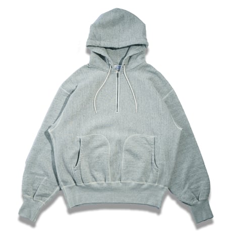 tone"FLATLOCK SEAM FLEECE HALF ZIP HOODIE"［ASH GREY］