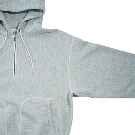 tone"FLATLOCK SEAM FLEECE HALF ZIP HOODIE"［ASH GREY］