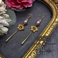 【チャイナピアス/イヤリング】ゴールドピアス×チャイナアクセサリー｜和風×中華×大正浪漫×クラシカル×オリエンタル｜蓮×紫×パープル｜genoge -ゲノゲ-｜霊呼シリーズ｜霊呼 -壱-