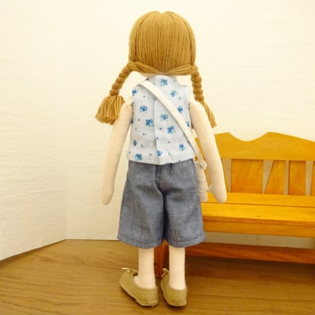 ノースリーブ ハイネック カットソー ブルー 花柄