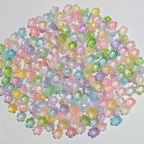 【162】30g100円・アクリルビーズ・フラワーカップ・5弁・グラデーションMIXカラー