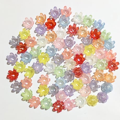 【120】20g約73個50円・アクリルビーズ・フラワーカップ・お花・オーロラMIXカラー