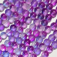 【153】1連約36.5cm100円・ガラスビーズ・フロスト・金箔・青紫色・約8mm玉