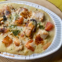 国産ムール貝と白身魚のトマトドリア