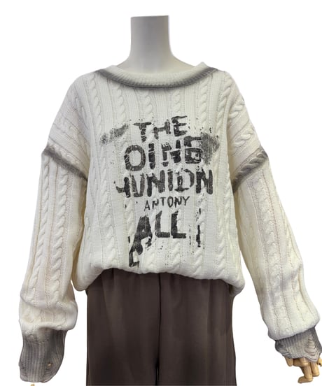 大人カジュアル×ヴィンテージ感　ロゴプリント ダメージ加工ニット　MMH134NEC   MICALE  MICALE  Winter