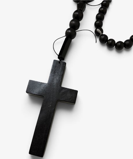 S/S 2008 NUMBER (N)INE “BIRDS” BLACK ONYX WOOD ROSARY NECKLACE