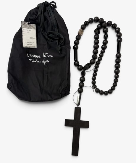 S/S 2008 NUMBER (N)INE “BIRDS” BLACK ONYX WOOD ROSARY NECKLACE