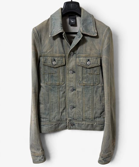 S/S 2004 DIOR HOMME “STRIP” BLUE CLAIR WAXED PANEL JACKET［46］