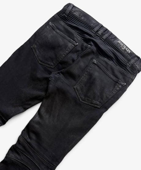 S/S 2012 BALMAIN HOMME WAXED BLACK BIKER DENIM［29］