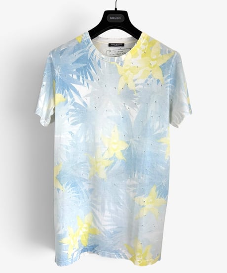 A/W 2010 BALMAIN HOMME DISTRESSED FLORAL PRINT T-SHIRT［XS］