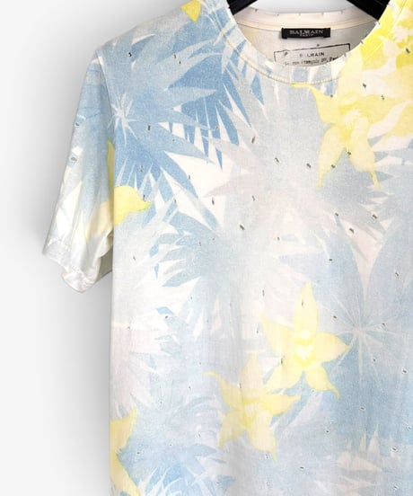 A/W 2010 BALMAIN HOMME DISTRESSED FLORAL PRINT T-SHIRT［XS］