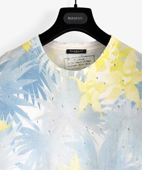 A/W 2010 BALMAIN HOMME DISTRESSED FLORAL PRINT T-SHIRT［XS］