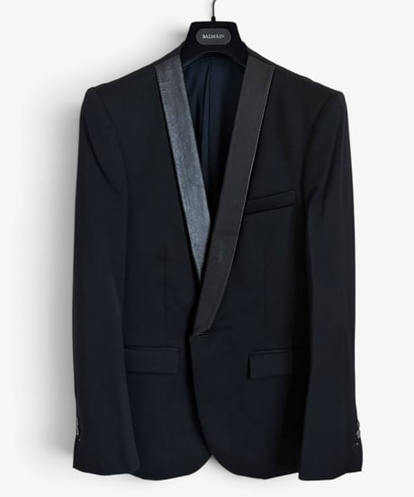 S/S 2012 BALMAIN HOMME LEATHER SHAWL COLLAR 1B BLAZER［48］