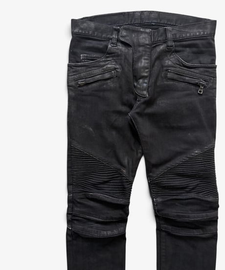 S/S 2012 BALMAIN HOMME WAXED BLACK BIKER DENIM［29］