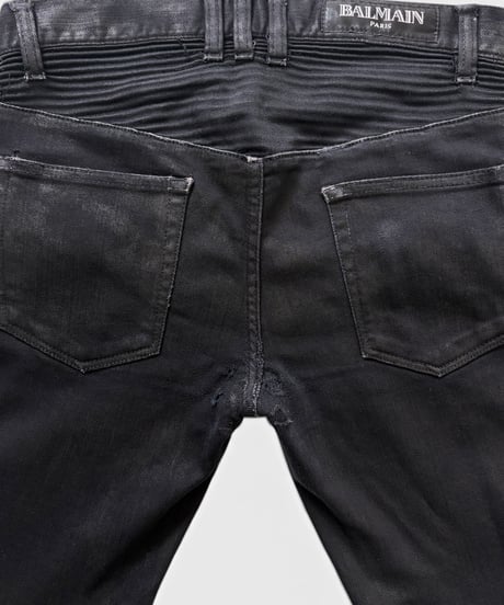 S/S 2012 BALMAIN HOMME WAXED BLACK BIKER DENIM［29］