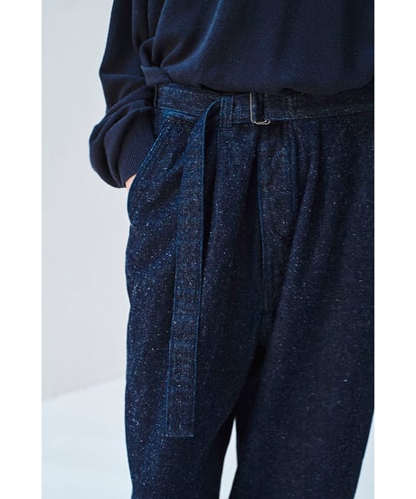 SANMONT Cotton Silk Denim Belted Pants