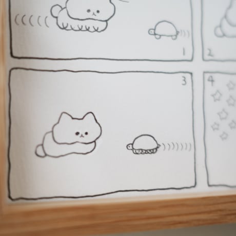 【額装原画】花原史樹／「かめとねこ」