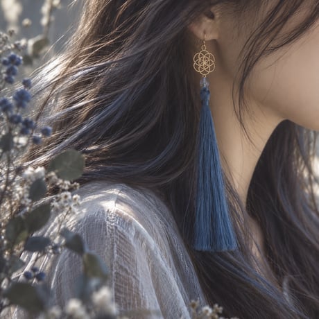 一点もの 【精麻の耳飾り ― 藍染 ―】 フックピアス（ニッケルフリー）