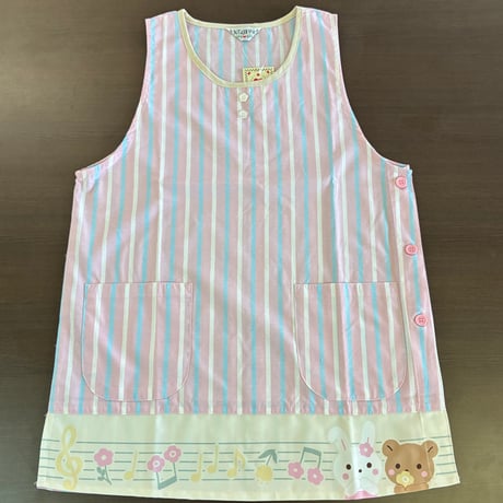 <26年秋新作>【おてんばママ】音符♪ うさぎ＆くまアップリケ付き エプロン YC-7003/ピンク【M-L】