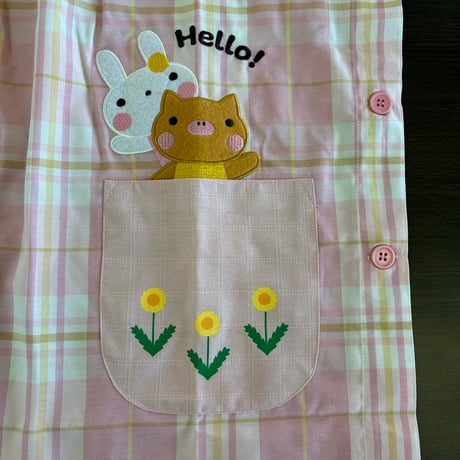 <26年秋新作>【おてんばママ】たんぽぽ うさぎ＆くまアップリケ付き エプロン YC-7001/ピンク【M-L】