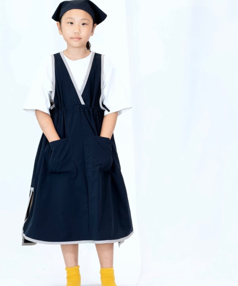 New｜キッズエプロン＋三角巾セット（女の子）ネイビー | yékla