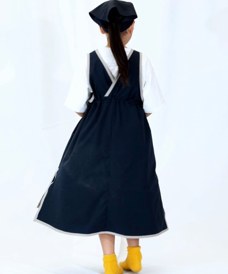 New｜キッズエプロン＋三角巾セット（女の子）ネイビー | yékla