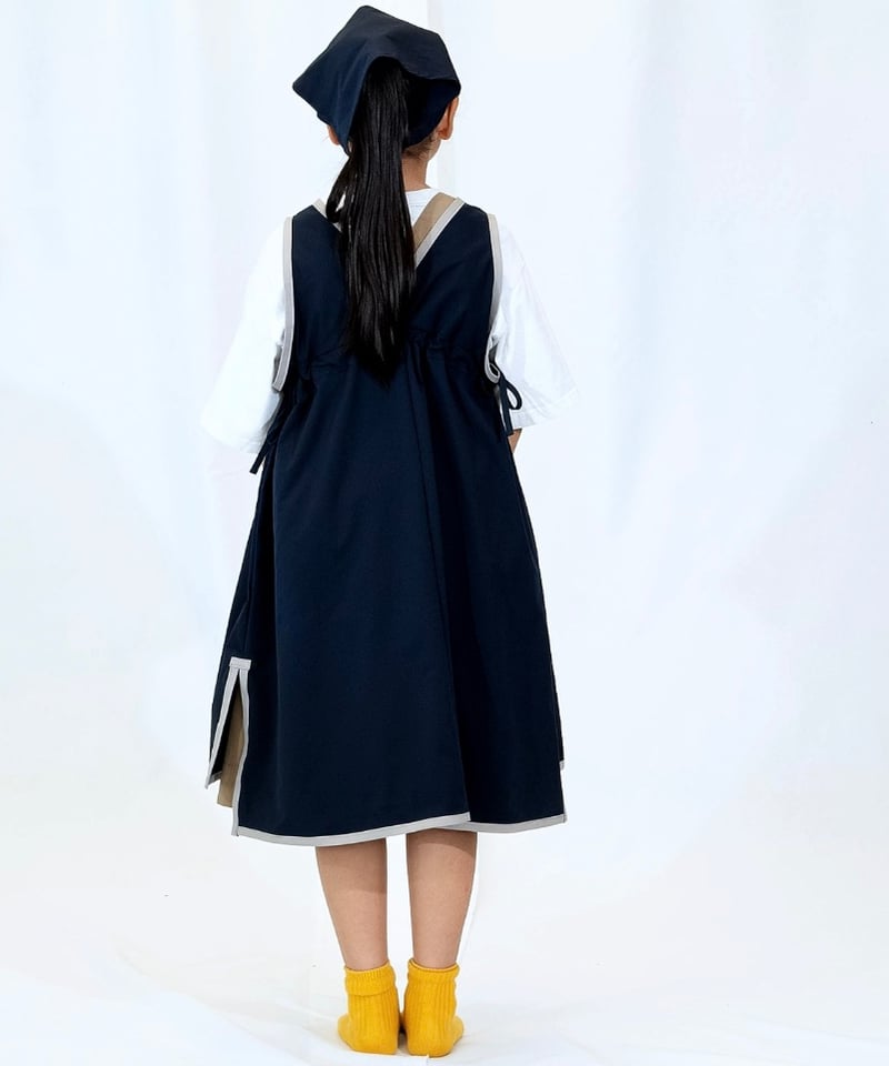 New｜キッズエプロン＋三角巾セット（女の子）ネイビー | yékla