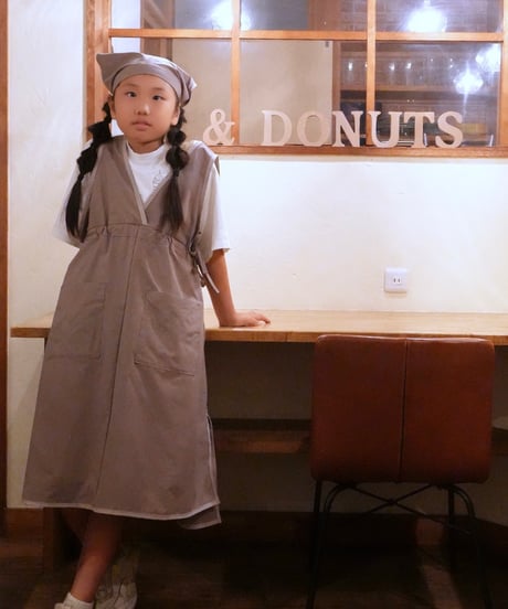 New｜キッズエプロン＋三角巾セット（女の子）ベージュ