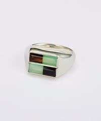 Recette stone ring doubie (chrysoprease×onxy×crystal）silver
