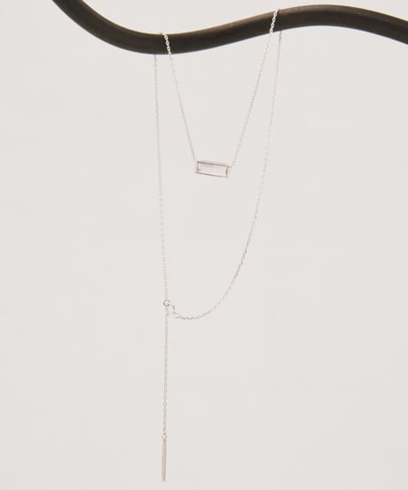 Recette stone necklace silver 45cm(rosequartz×amethyst×CR)