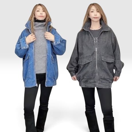 8196 スタンドネックルーズシルエット デニムジャケット