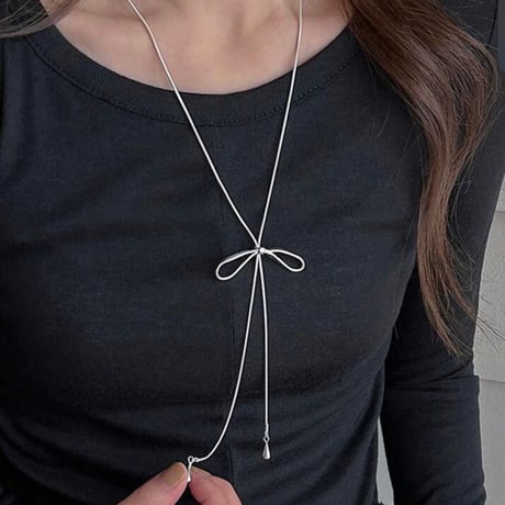 10/2✨ribbon✨ステンレス製ロングネックレス✨