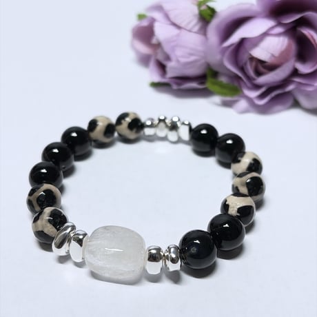 29🐼パンダアゲート・瑪瑙・クリスタル🐼デザインブレスレット