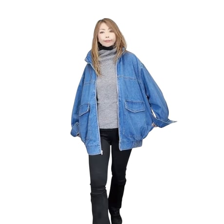 8196 スタンドネックルーズシルエット デニムジャケット