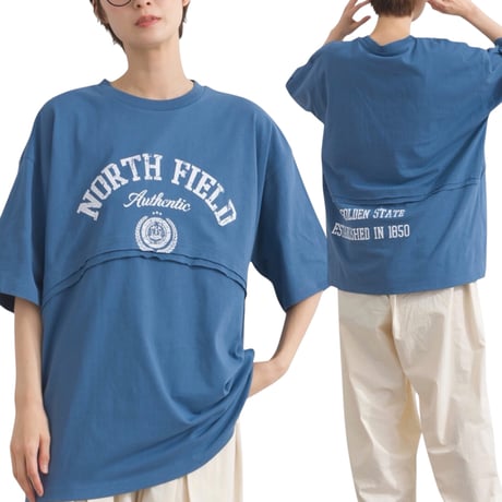 263581吸水速乾 ロゴ ヘム切替 チュニック Tシャツ