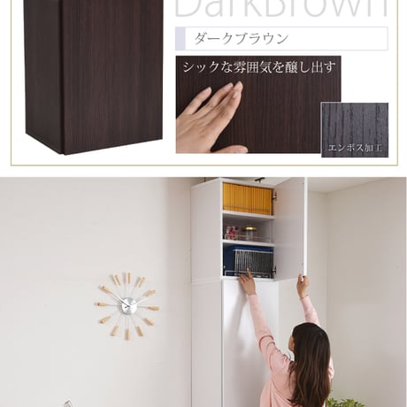 本棚 上置き 単品 MEMORIA メモリア 深型 扉付き 幅41.5cm 奥行31.5cm 高さ58～73cm ダークブラウン ライトブラウン ホワイト FRM-0109D FRM-0109DOO
