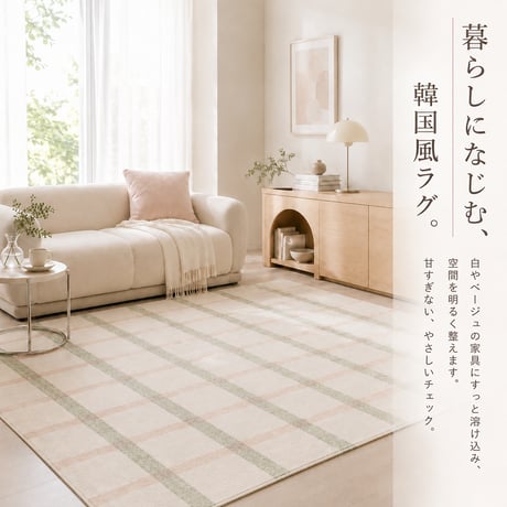 韓国ラグ ラグ 韓国風 チェック柄 ラグマット 洗える 滑り止め 100×150cm 130×190cm 190×190cm 薄手 約5mm マイクロファイバー 韓国インテリア 北欧 おしゃれ かわ