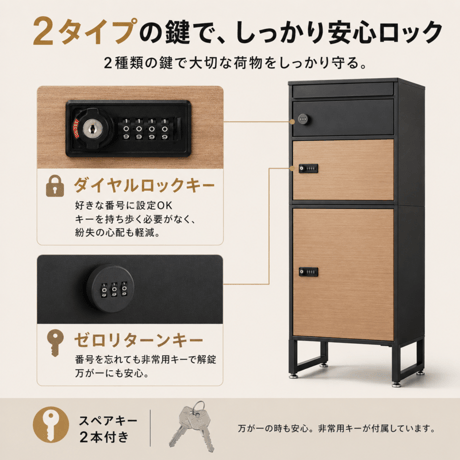 宅配ボックス　スリムハイタイプ　3ボックス  ポスト付き 一戸建て用 自宅用 ダイヤル ロック 錠 おしゃれ 一体型 置き型 ポスト 大容量 スタンドポスト 宅配ポスト 郵便ポ