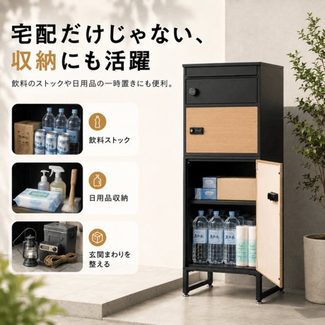 宅配ボックス　スリムハイタイプ　3ボックス  ポスト付き 一戸建て用 自宅用 ダイヤル ロック 錠 おしゃれ 一体型 置き型 ポスト 大容量 スタンドポスト 宅配ポスト 郵便ポ