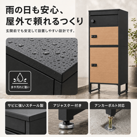 宅配ボックス　スリムハイタイプ　3ボックス  ポスト付き 一戸建て用 自宅用 ダイヤル ロック 錠 おしゃれ 一体型 置き型 ポスト 大容量 スタンドポスト 宅配ポスト 郵便ポ