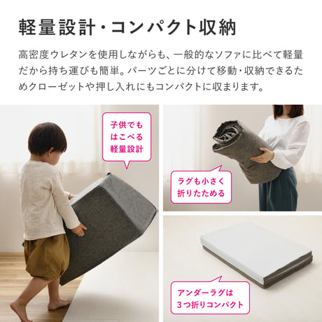 ピターら ラグソファ 2帖セット 2帖用（ラグ：約180×180cm） ※詳細のサイズは組み合わせ方により異なります ポリエステル ウレタンフォーム 置くだけでピタッと密着 ラグ･アンダーラグ･背も