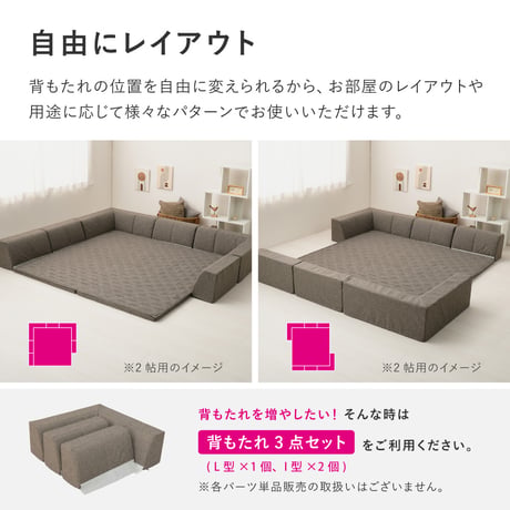 ピターら ラグソファ 2帖セット 2帖用（ラグ：約180×180cm） ※詳細のサイズは組み合わせ方により異なります ポリエステル ウレタンフォーム 置くだけでピタッと密着 ラグ･アンダーラグ･背も